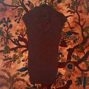 Maroon Short Sleeve Scoop Turtle-Neck Sweater Shirt